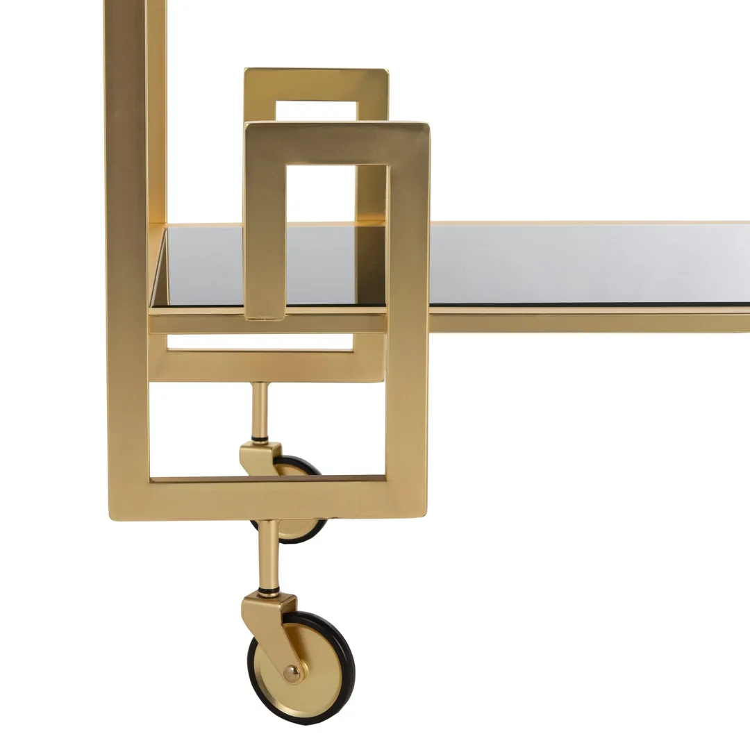 Safavieh Eliza Gold Metal Base with Black Glass Rolling Kitchen Cart (31.3-in x 16-in x 33-in), photo 4 of 6