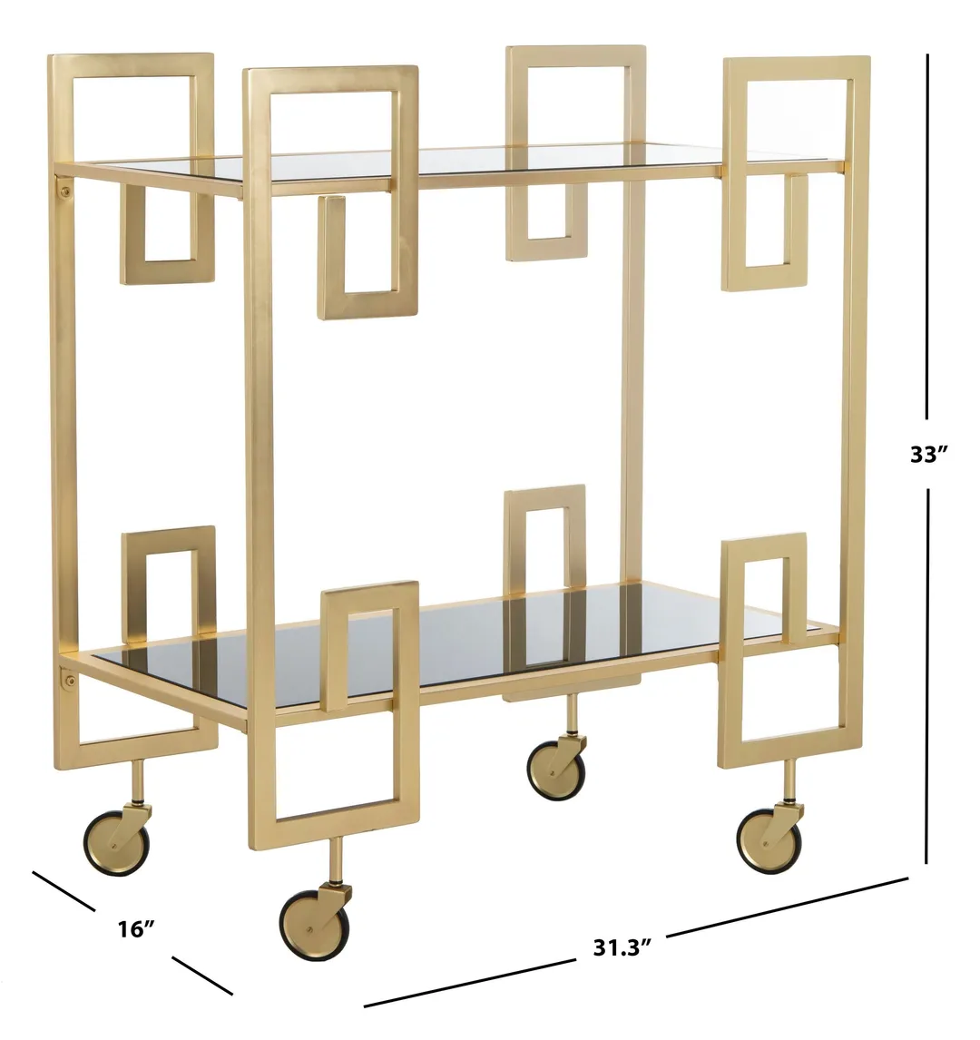 Safavieh Eliza Gold Metal Base with Black Glass Rolling Kitchen Cart (31.3-in x 16-in x 33-in), photo 6 of 6