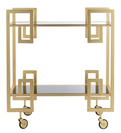 Eliza Gold Metal Base with Black Glass Rolling Kitchen Cart