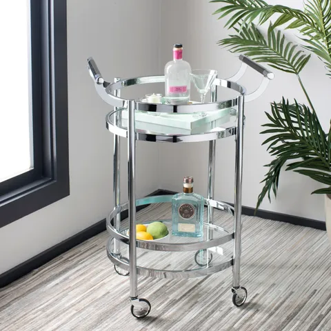 Chrome Metal Base with Glass Top Kitchen Cart