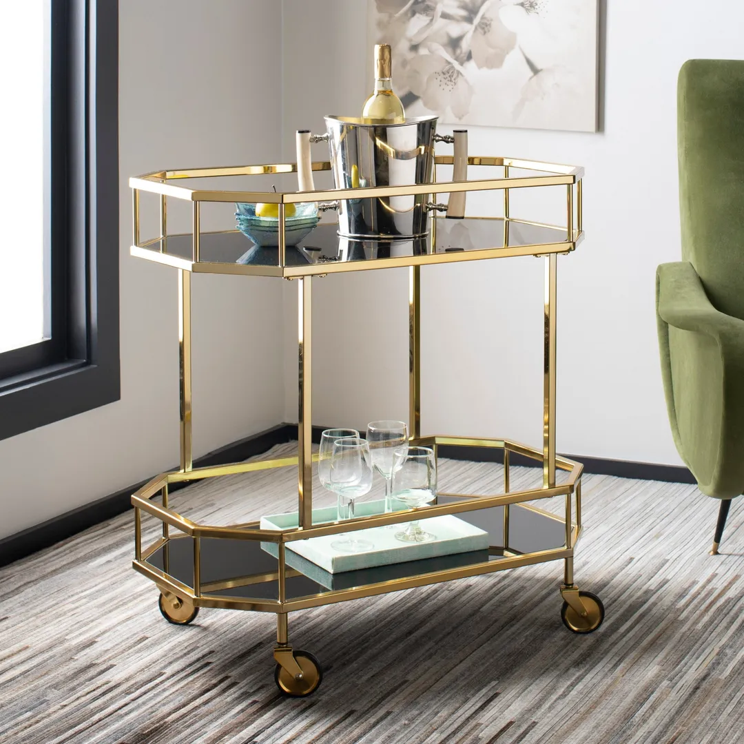 Safavieh Gold Metal Base with Glass Top Kitchen Cart (29.6-in x 16.5-in x 29.8-in), photo 2 of 6