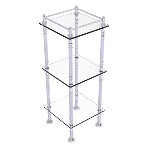 Three Tier Etagere with 14 × 14 in Shelves in Polished Chrome