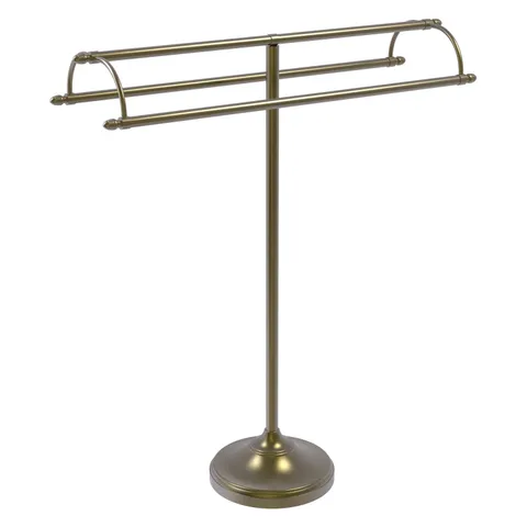 Free Standing Double Arm Towel Holder in Antique Brass