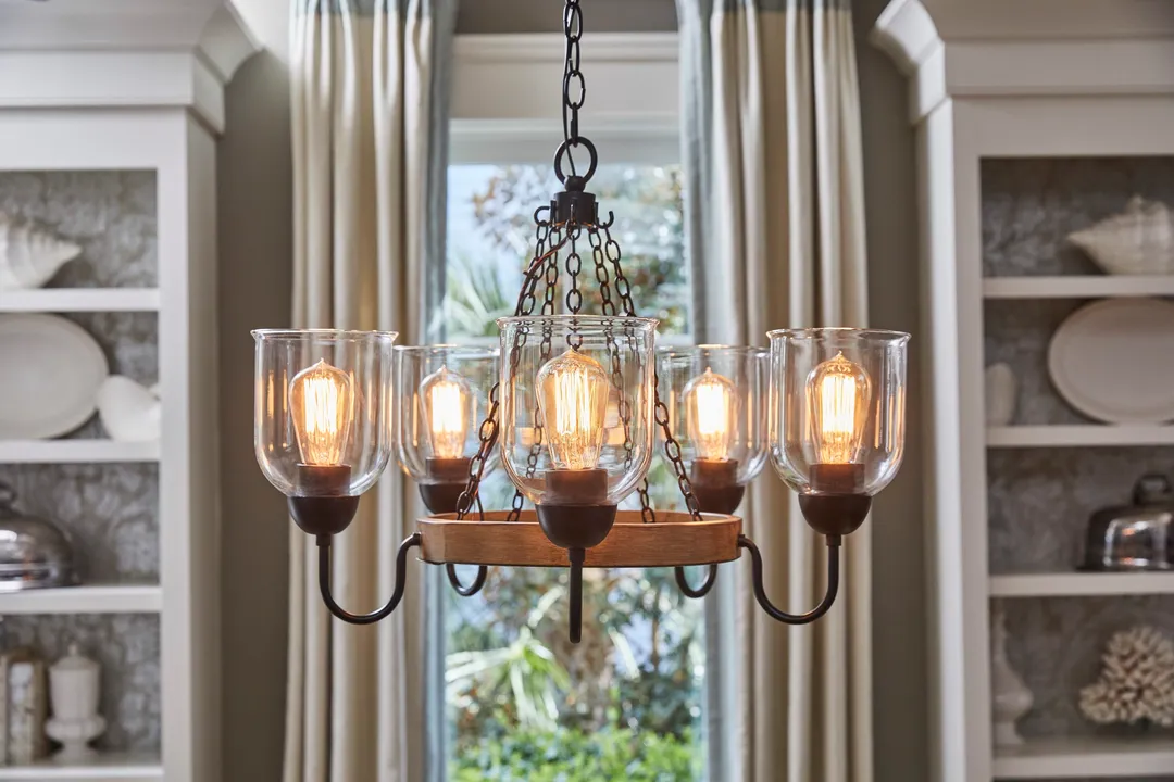 Quoizel Creeksville 5-Light Matte Black with Faux Natural Walnut Farmhouse Antler Chandelier, photo 16 of 19