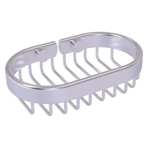 Oval Soap Basket in Satin Chrome, 6.125 in wide · 3.625 in deep