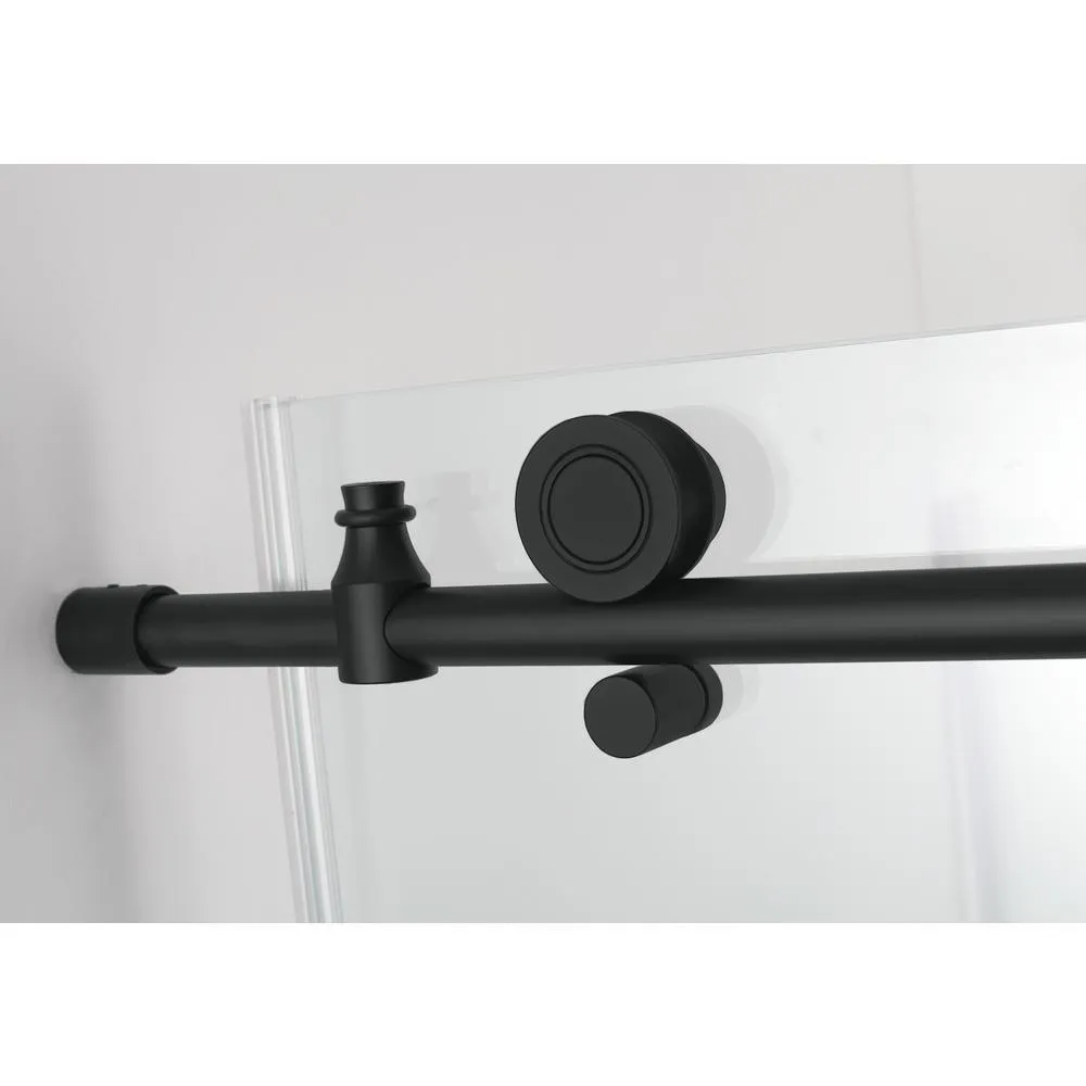 Coraline XL 44 in. - 48 in. x 34 in. x 80 in. Frameless Corner Sliding Shower Enclosure Clear Glass in Matte Black Right, photo 3 of 6
