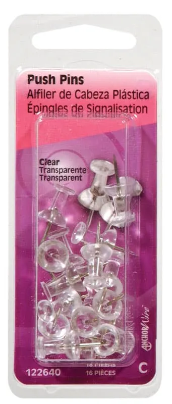 Clear Push Pins, 16-Pack