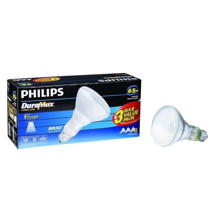 Philips 65-Watt BR30 Incandescent DuraMax Dimmable Flood Light Bulb (3-Pack), photo 7 of 7