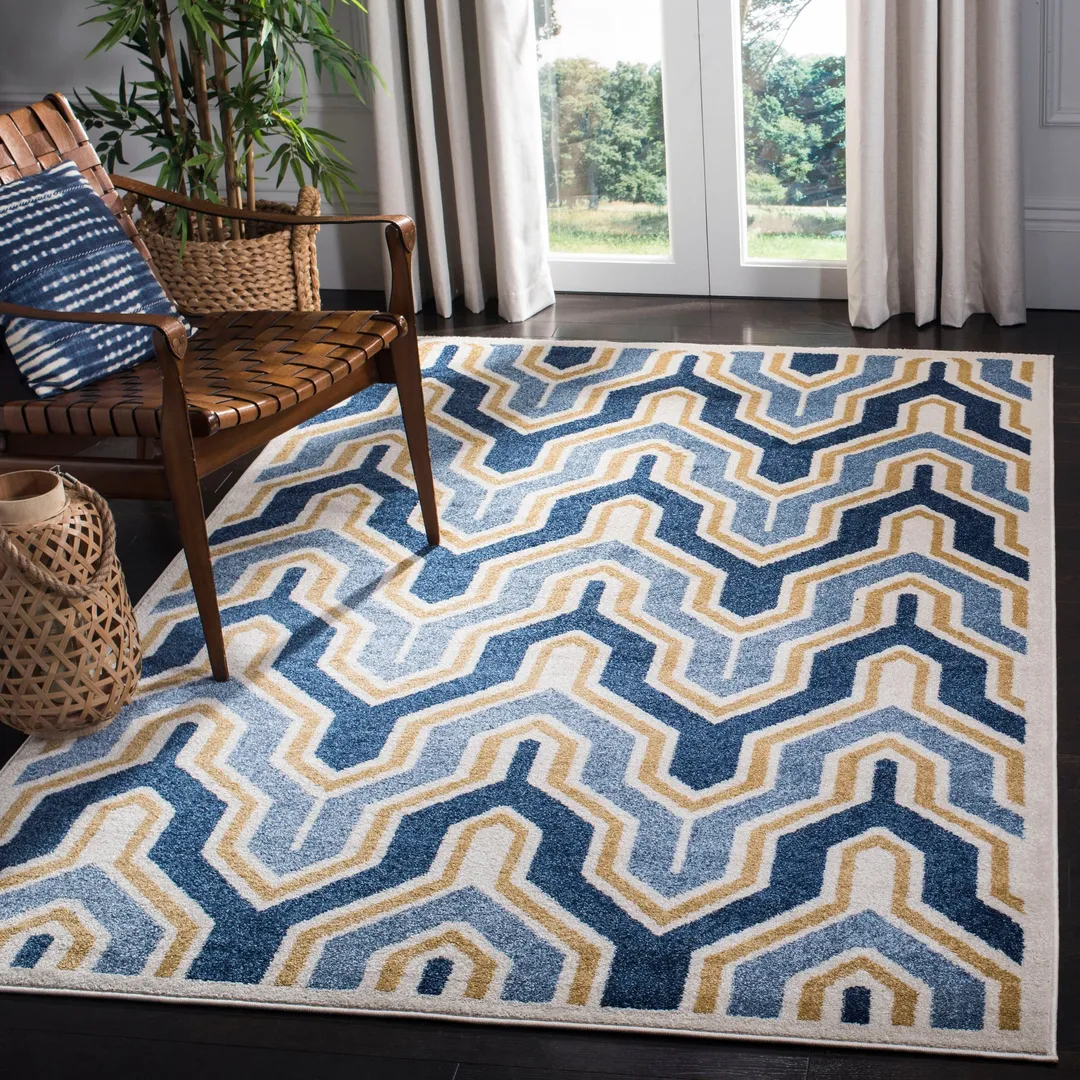 Safavieh Amherst Barkley 3 x 5 Ivory/Gold Indoor/Outdoor Abstract Mid-Century Modern Throw Rug, photo 2 of 8