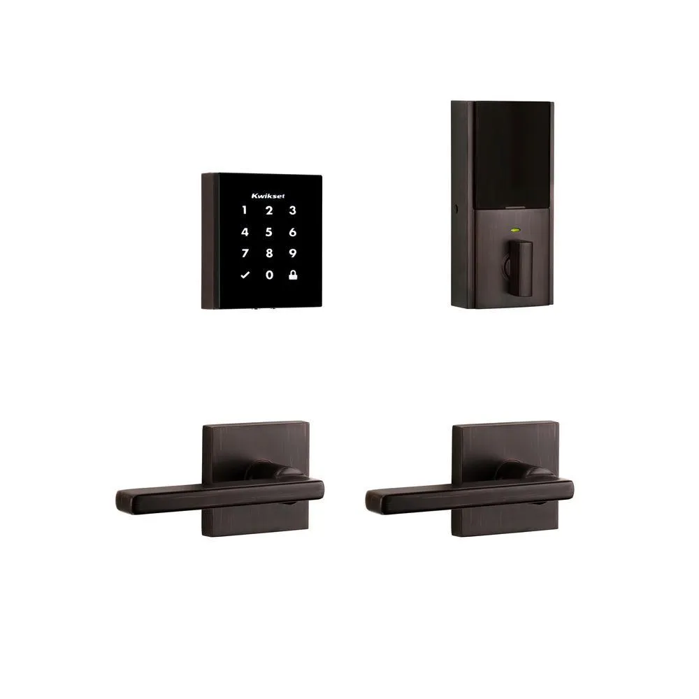 Kwikset Obsidian Satin Nickel Keyless Electronic Touchscreen Deadbolt with Halifax Passage Lever, photo 8 of 8