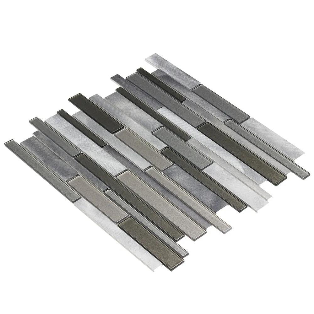 Elida Ceramica Oasis Silver Mix 12-in x 12-in Multi-Finish Glass/Metal Linear Mosaic Wall Tile, photo 10 of 15