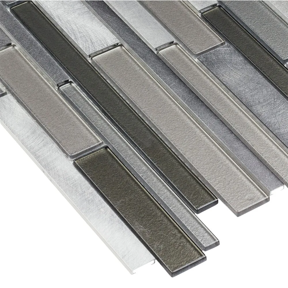 Elida Ceramica Oasis Silver Mix 12-in x 12-in Multi-Finish Glass/Metal Linear Mosaic Wall Tile, photo 11 of 15