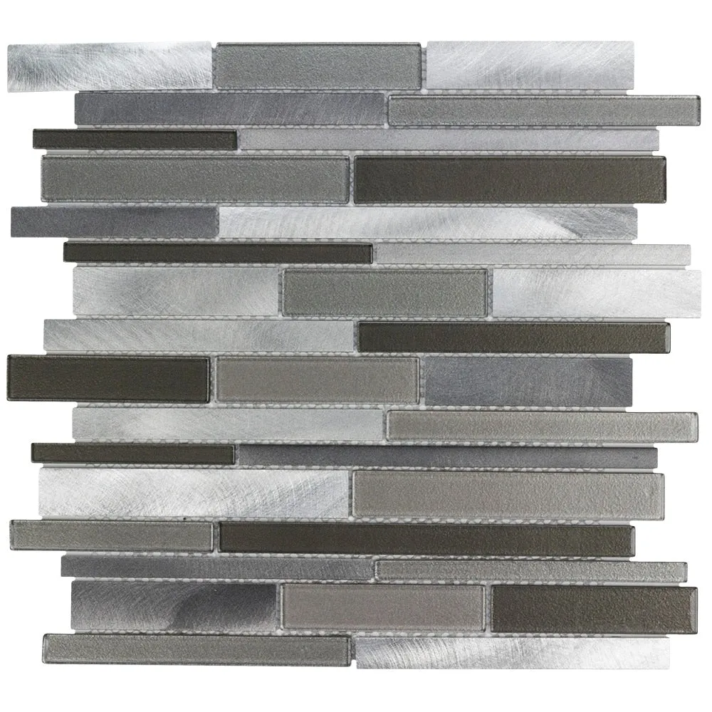 Elida Ceramica Oasis Silver Mix 12-in x 12-in Multi-Finish Glass/Metal Linear Mosaic Wall Tile, photo 8 of 15