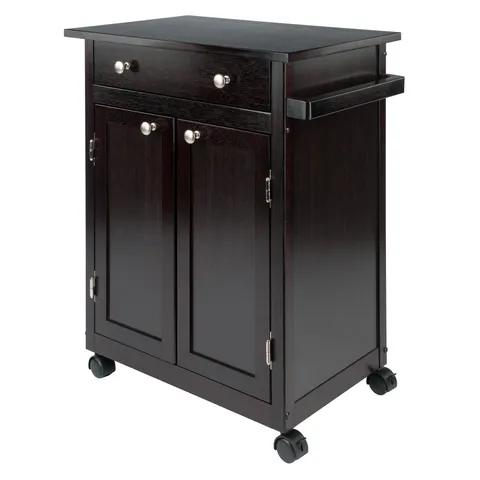 Brown Wood Base with Mdf Top Rolling Kitchen Cart