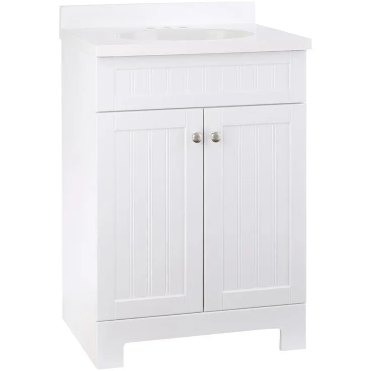 Style Selections Ellenbee 24-in White Single Sink Bathroom Vanity with White Cultured Marble Top, photo 6 of 10