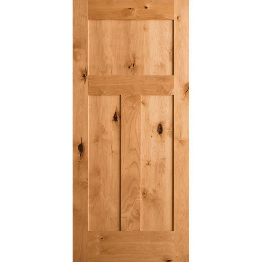 Krosswood Doors 30 in. x 80 in. Krosswood Craftsman 3-Panel Shaker Solid Wood Core Rustic Knotty Alder Interior Door Slab, photo 5 of 14