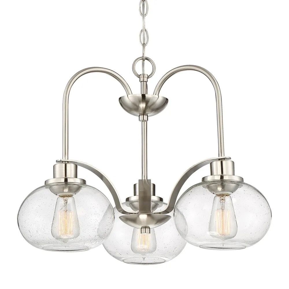Quoizel Trilogy 3-Light Brushed Nickel Chandelier with Clear Seeded Glass, photo 4 of 7