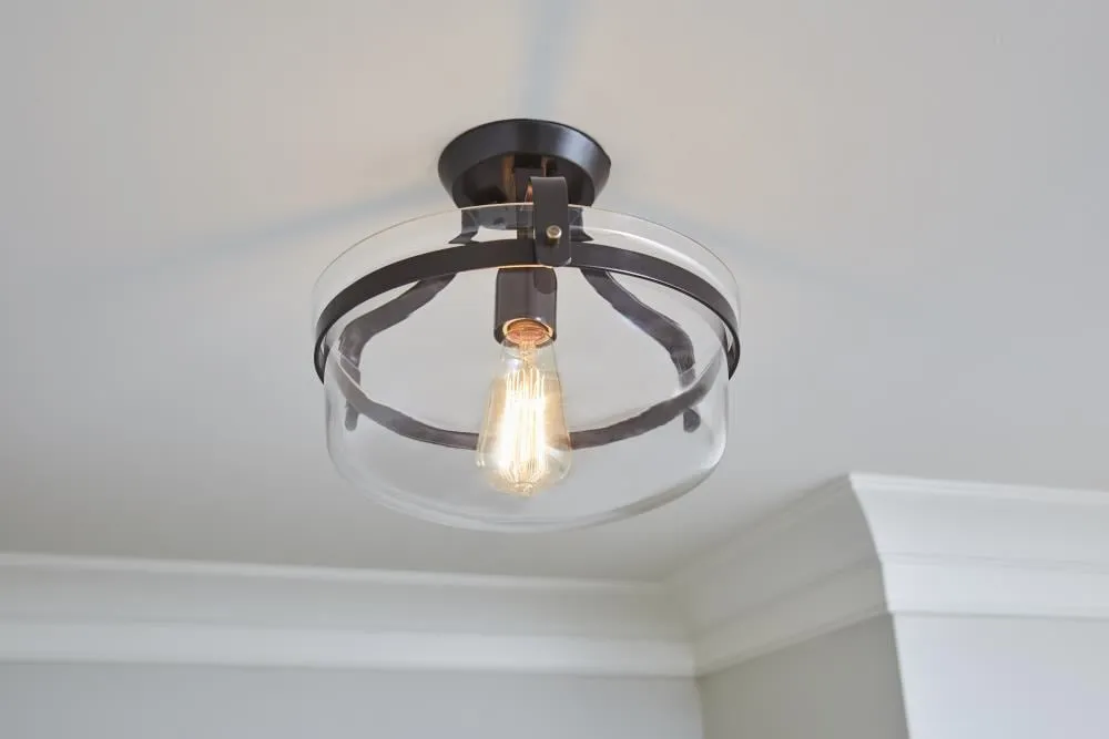 Quoizel Maddock 12.88-in Bronze with Brushed Brass Farmhouse Incandescent Semi-flush Mount Light, photo 9 of 11