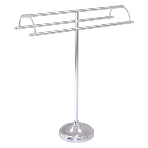 Free Standing Double Arm Towel Holder in Satin Chrome
