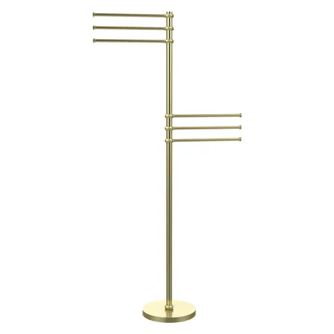 Satin Brass Freestanding Towel Rack, 49-in Height, 6 Swivel Bars