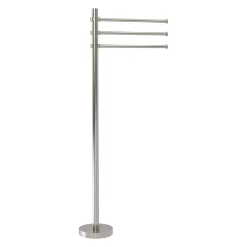 Satin Nickel Freestanding Towel Rack, 39-in Height, 3 Pivoting Arms