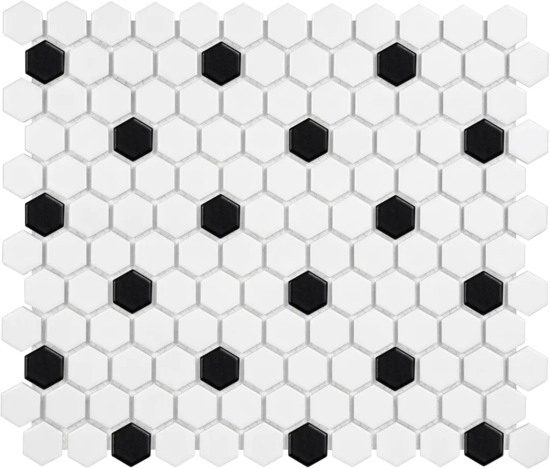 Satori Hudson Brilliant White and Black 10-in x 12-in Matte Porcelain Hexagon Mosaic Wall Tile (0.82-sq. ft/ Piece), photo 7 of 11