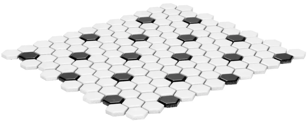 Satori Hudson Brilliant White and Black 10-in x 12-in Matte Porcelain Hexagon Mosaic Wall Tile (0.82-sq. ft/ Piece), photo 6 of 11