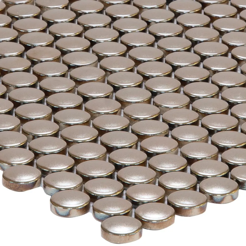 Satori Metallic 12-in x 12-in Metallic Porcelain Penny Round Mosaic Wall Tile, photo 3 of 3