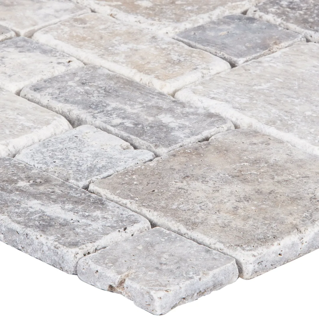 Satori Silver Crescent 12-in x 12-in Honed Travertine Versailles Stone-Look Mosaic Wall Tile, 1-sq ft Piece, photo 5 of 9
