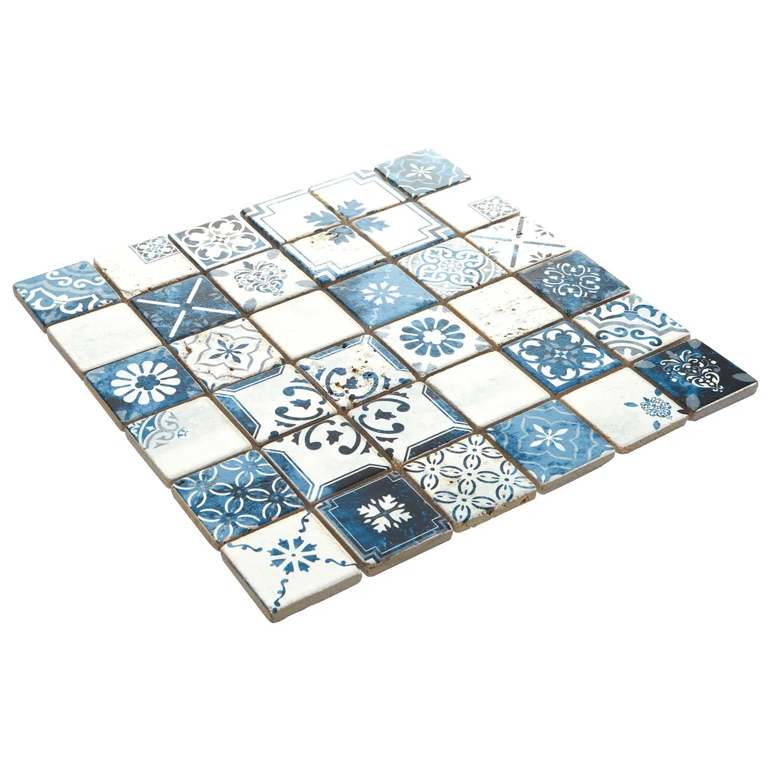 American Olean Genuine Stone Moroccan Blue 12-in x 12-in Glazed Travertine Mosaic Wall Tile, 0.97-sq ft Sheet, photo 3 of 6