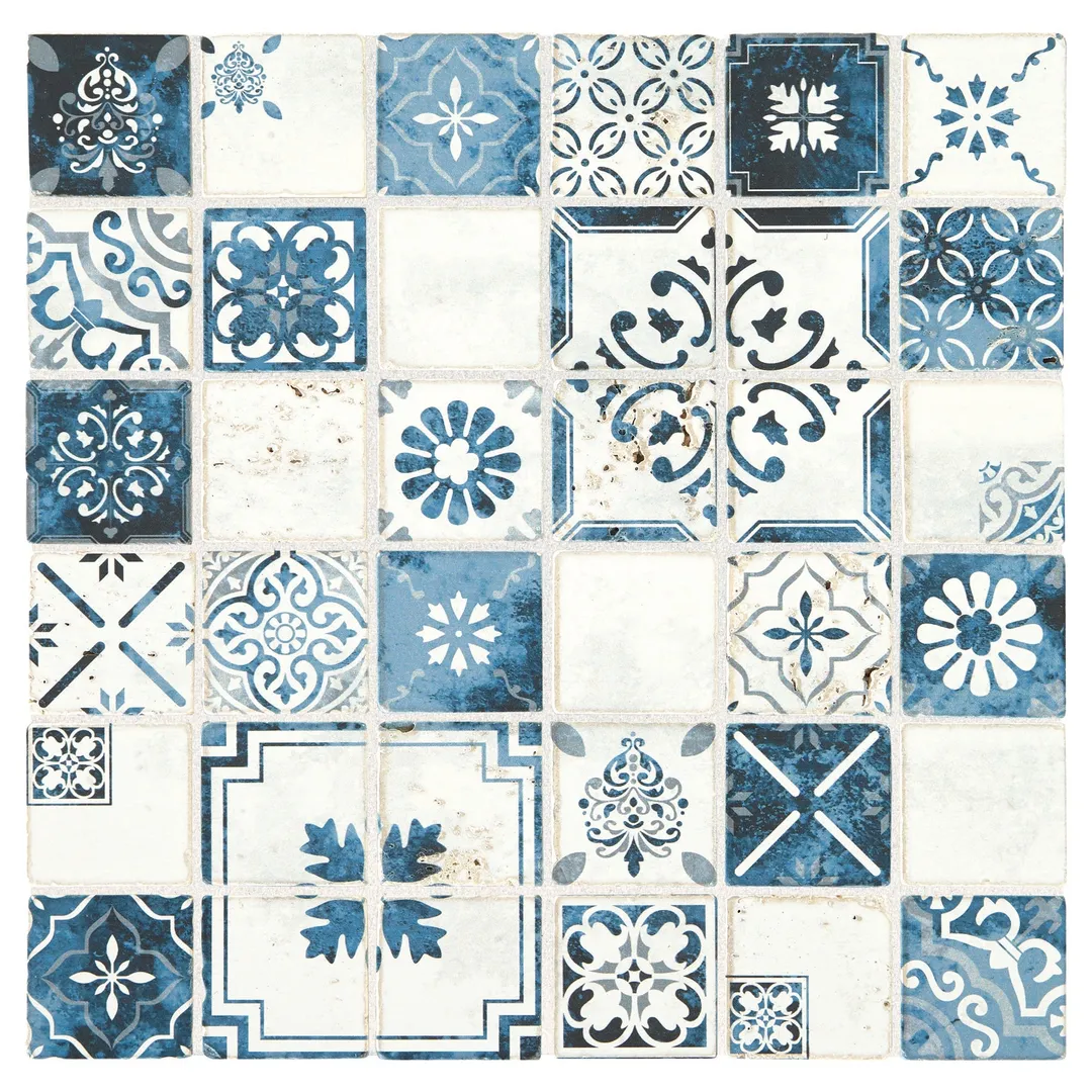 American Olean Genuine Stone Moroccan Blue 12-in x 12-in Glazed Travertine Mosaic Wall Tile, 0.97-sq ft Sheet, photo 2 of 6