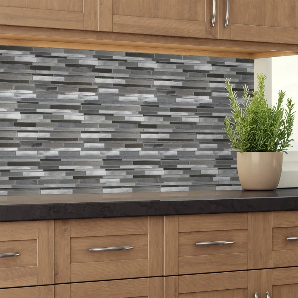 Elida Ceramica Oasis Silver Mix 12-in x 12-in Multi-Finish Glass/Metal Linear Mosaic Wall Tile, photo 13 of 15