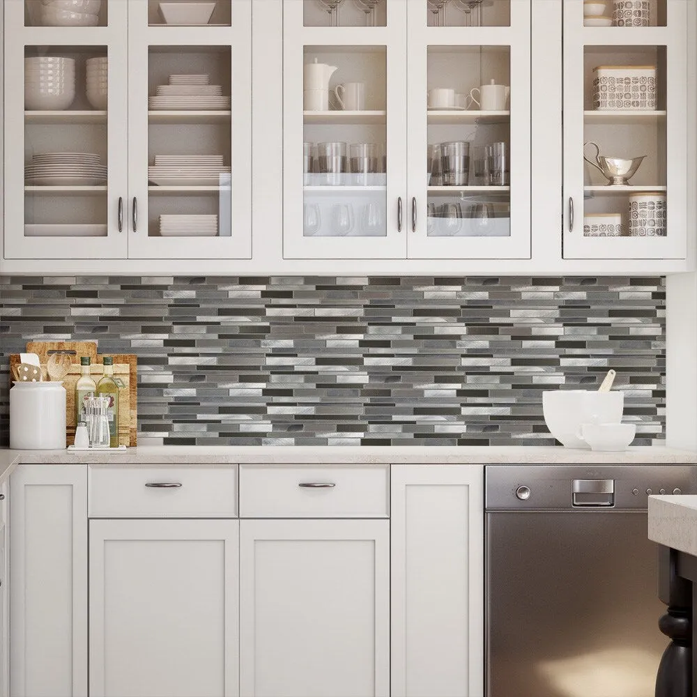 Elida Ceramica Oasis Silver Mix 12-in x 12-in Multi-Finish Glass/Metal Linear Mosaic Wall Tile, photo 14 of 15