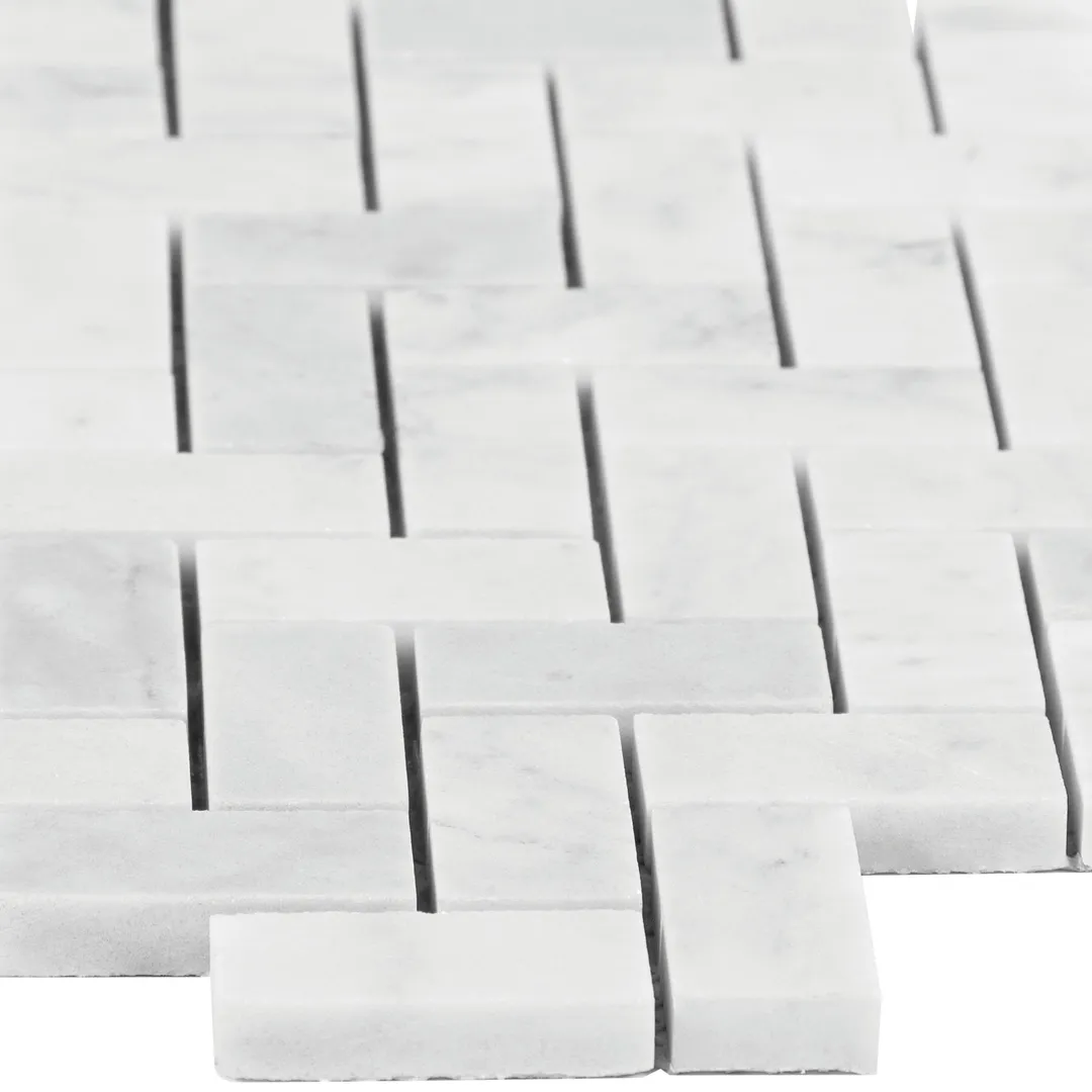 Satori Bianco Polished 11-in x 12-in Natural Marble Herringbone Mosaic Wall Tile (0.9-sq ft Sheet), photo 7 of 13