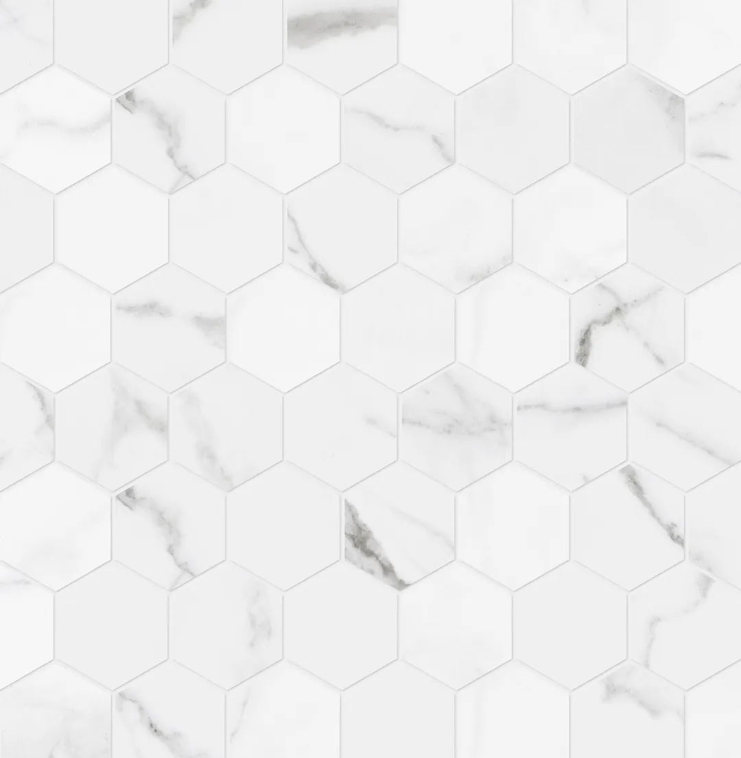 Satori Statuario 12-in x 12-in Polished Porcelain Hexagon Marble-Look Floor and Wall Tile, 0.96-sq ft per Piece, photo 2 of 8