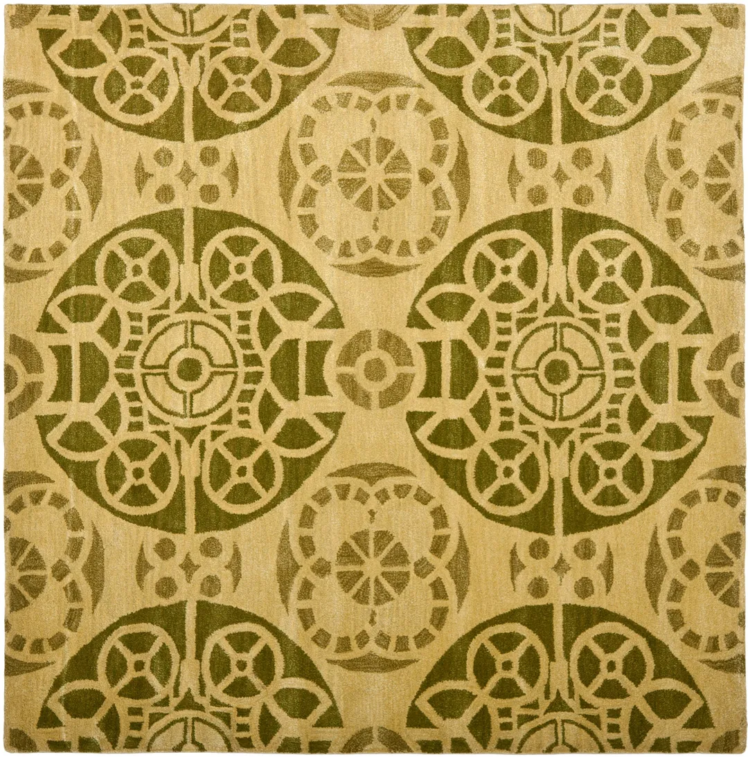 Safavieh Wyndham Hutton 7 x 7 Honey/Green Square Indoor Abstract Bohemian/Eclectic Handcrafted Wool Area Rug, photo 2 of 6