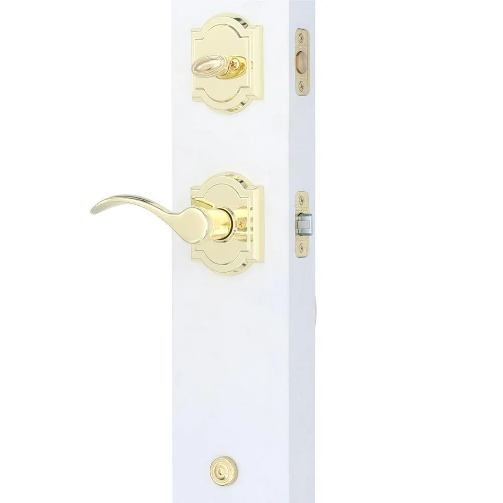 Prestige Avendale Single Cylinder Lifetime Polished Brass Door Handleset & Arch Rose Tobin Door Lever feat SmartKey, photo 3 of 12