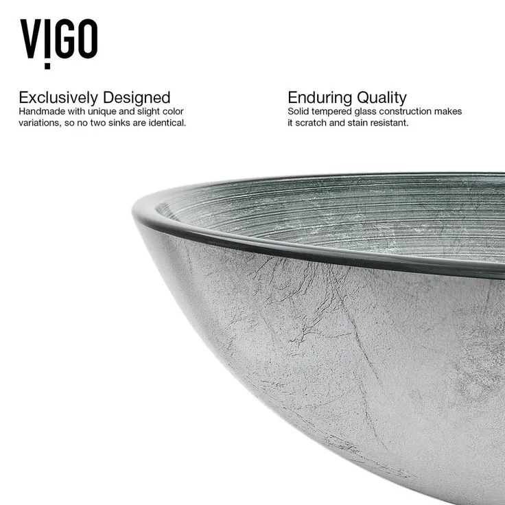 VIGO Glass Vessel Bathroom Sink in Simply Silver and Niko Faucet Set in Brushed Nickel, photo 11 of 11