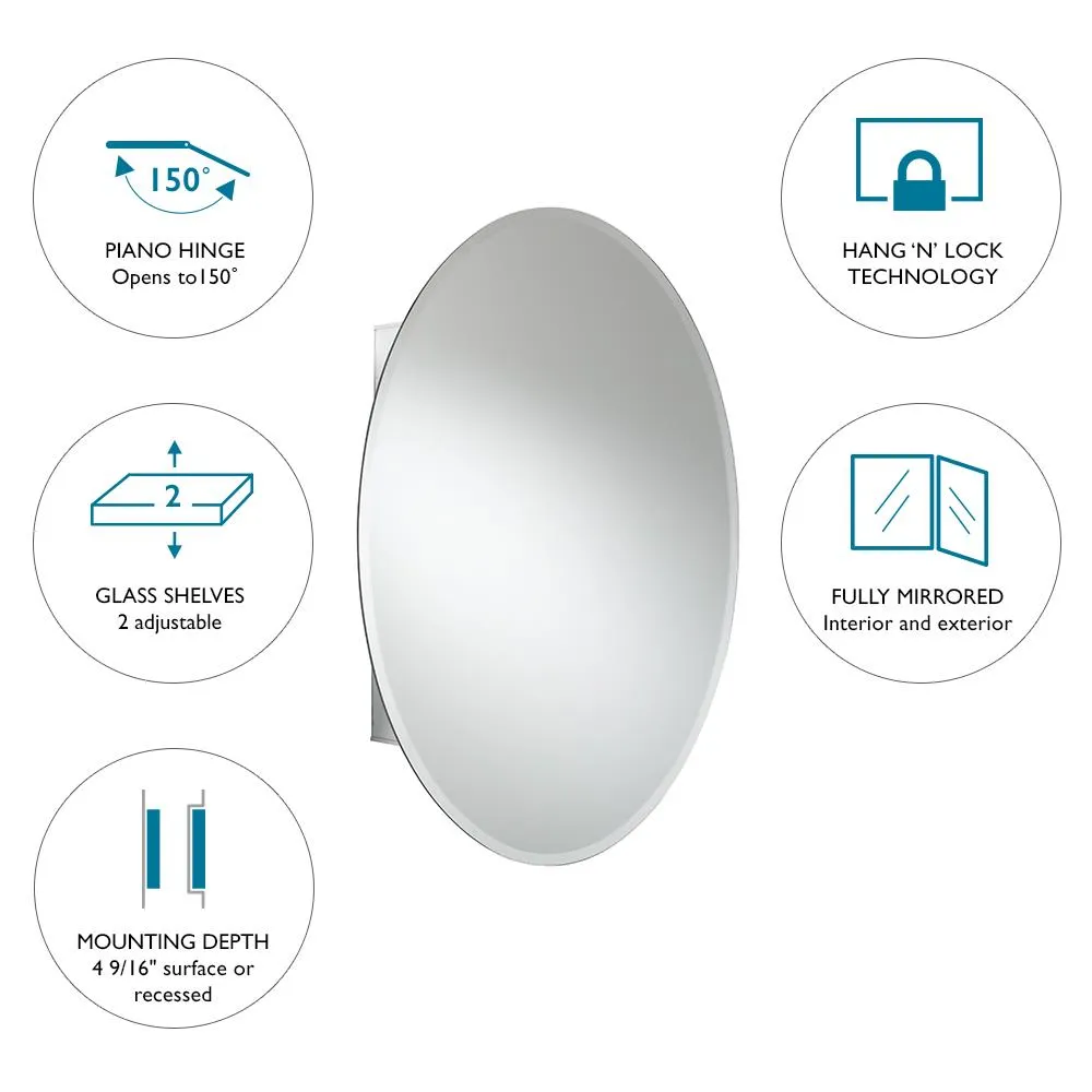 JACUZZI 21 in. x 31 in. Recessed or Surface-Mount Single-Door Oval Medicine Cabinet, Aluminum, photo 7 of 7