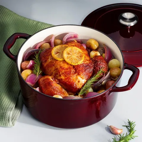 Gourmet 5.5 qt. Round Porcelain-Enameled Cast Iron Dutch Oven in Majolica Red with Lid