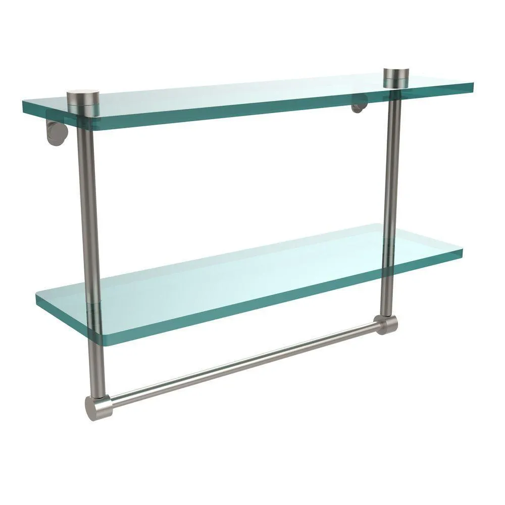Allied Brass 16 in. L x 12 in. H x 5 in. W 2-Tier Clear Glass Vanity Bathroom Shelf with Towel Bar in Polished Brass, photo 3 of 14