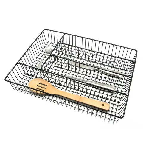 Black Plated Iron Works 5 Compartments Cutlery Tray Flatware Utensil Organizer