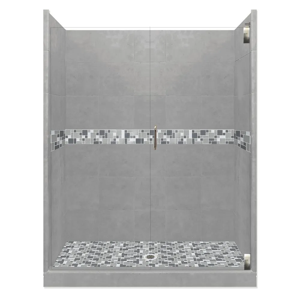Del Mar Grand Hinged 36 in. x 54 in. x 80 in. Center Drain Alcove Shower Kit in Natural Buff and Satin Nickel Hardware, photo 9 of 16