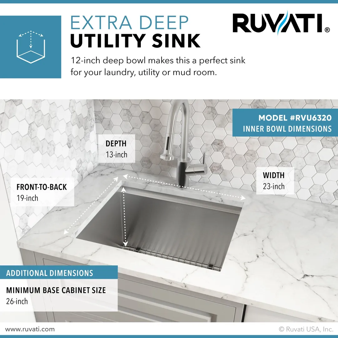 Ruvati Stainless Steel Undermount Laundry Sink with Drain - 21" x 18", photo 9 of 34