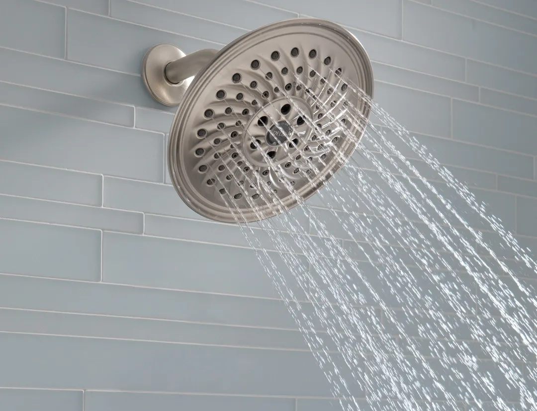 Delta Universal Showering Components Brushed Nickel 3-Spray Rain Shower Head, 8-in Round, 1.75 GPM (6.6 LPM), photo 2 of 6