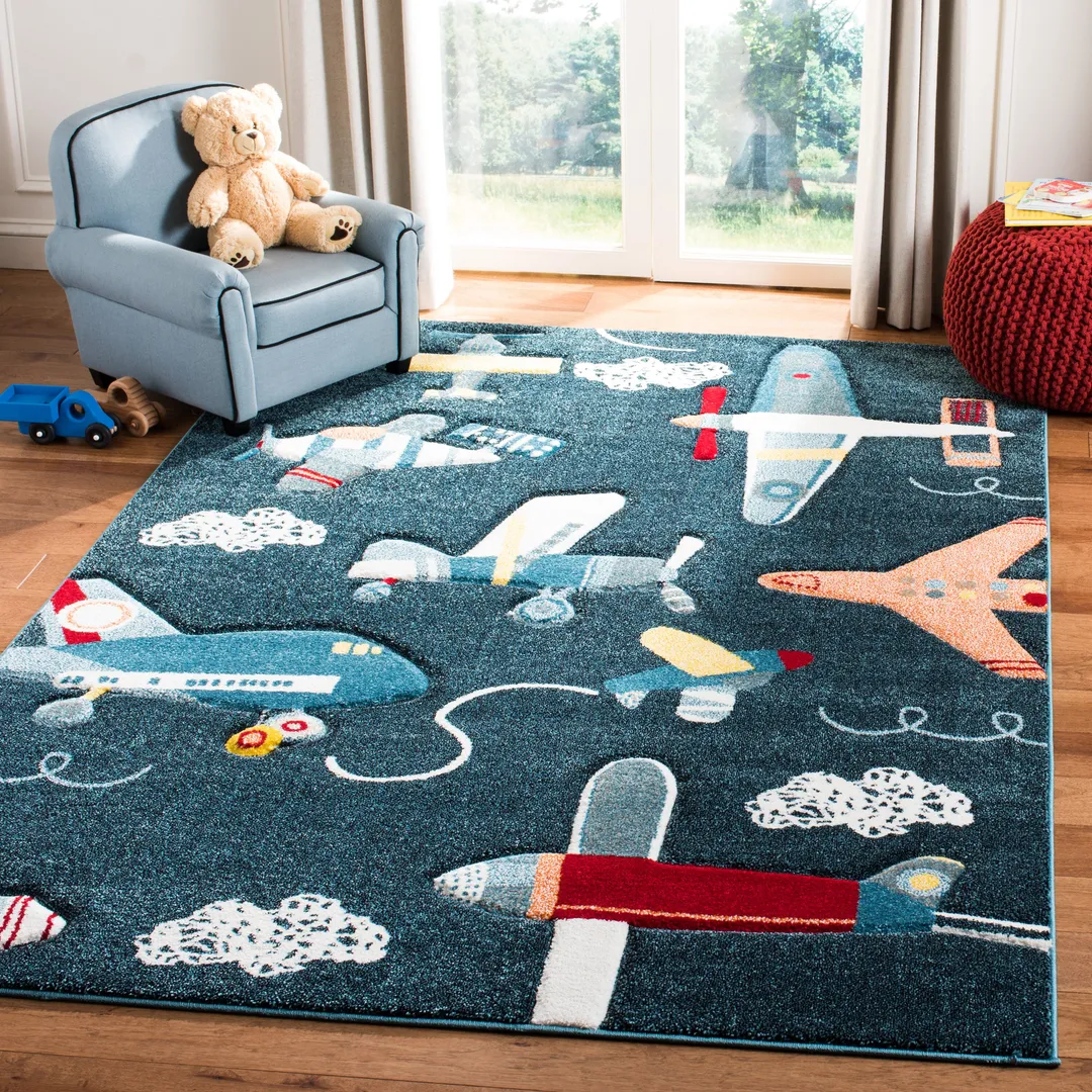 Safavieh Carousel Kids Planes 5'3" x 5'3" Navy/Ivory Square Indoor Kids Area Rug, photo 2 of 8