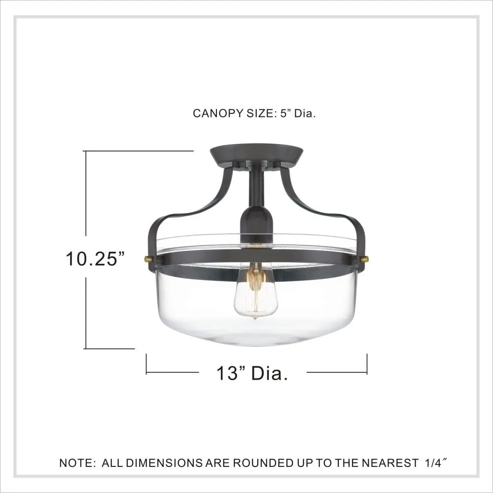 Quoizel Maddock 12.88-in Bronze with Brushed Brass Farmhouse Incandescent Semi-flush Mount Light, photo 11 of 11
