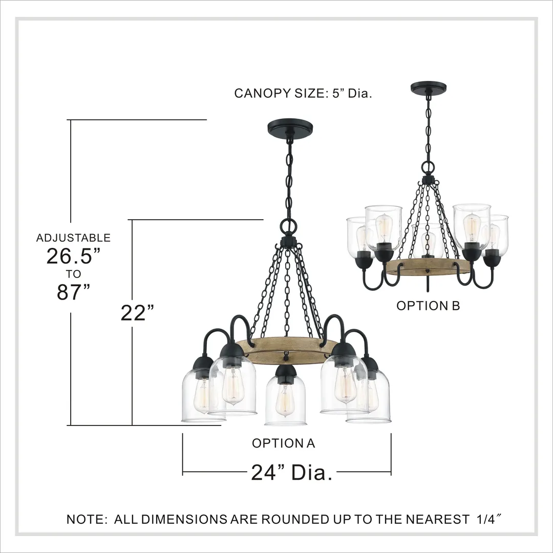 Quoizel Creeksville 5-Light Matte Black with Faux Natural Walnut Farmhouse Antler Chandelier, photo 15 of 19