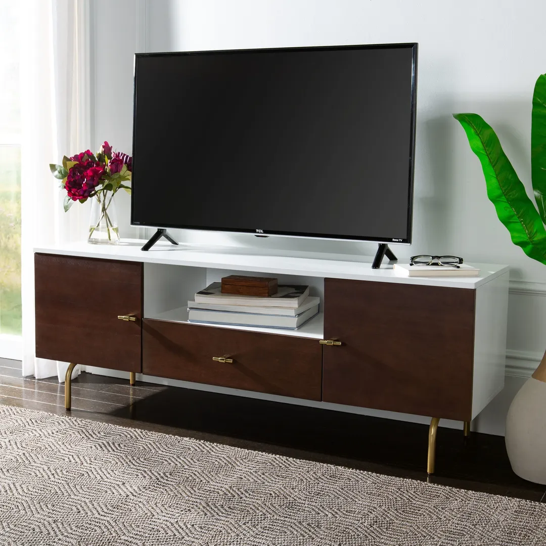 Safavieh Genevieve Walnut/White/Gold Contemporary/Modern Wood Media Cabinet, photo 2 of 8