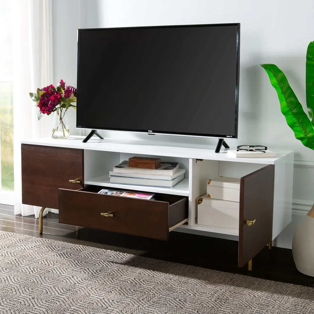 Safavieh Genevieve Walnut/White/Gold Contemporary/Modern Wood Media Cabinet, photo 3 of 8